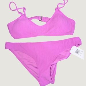 Hurley Womens Wave Scrunch Bralette Bikini Set Orchid Pink Large HU009T5 HU043B5